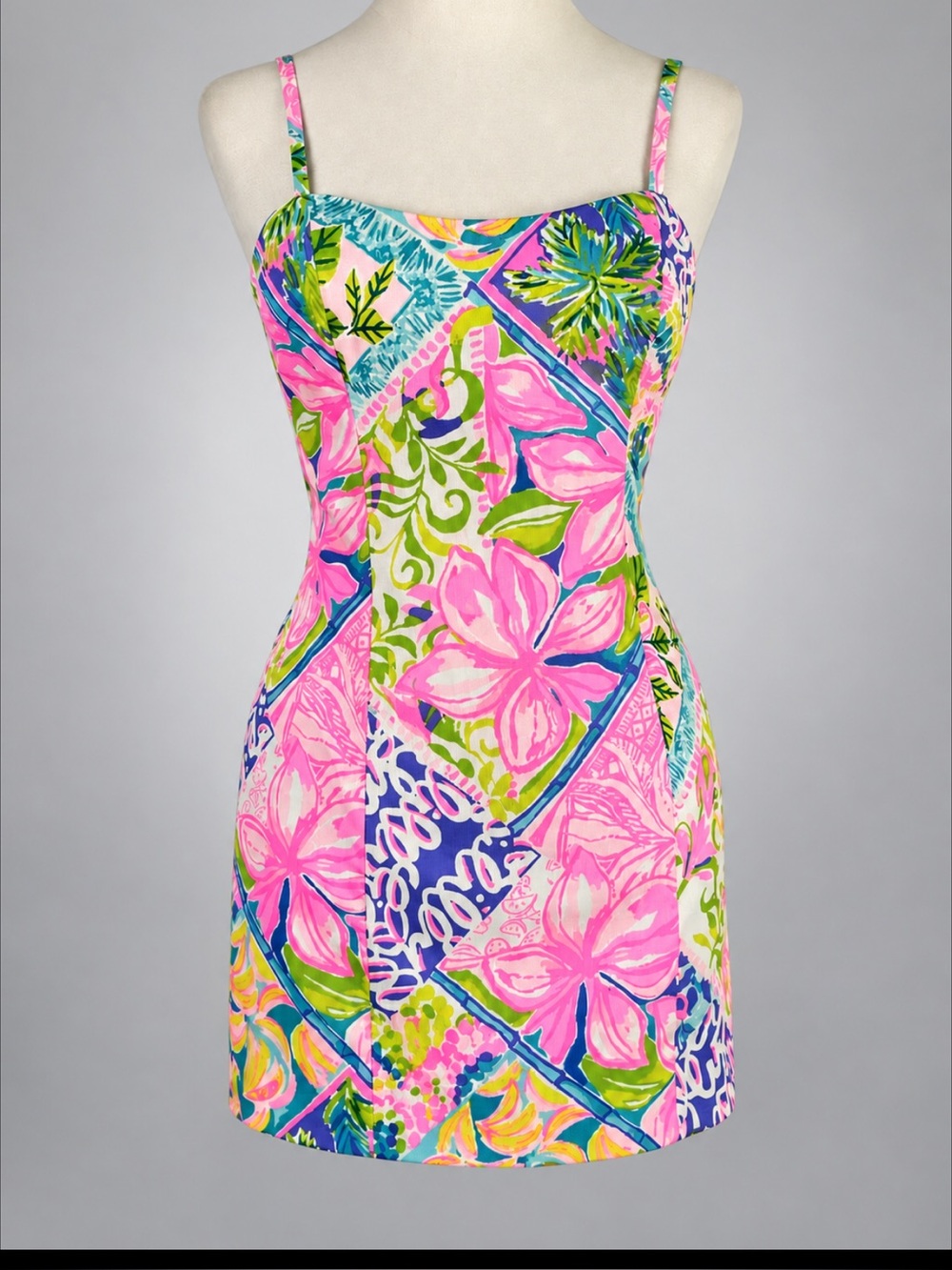 Lilly Pulitzer Shelli Block Party Dress 00 Bow Back Stretch Cotton Mini